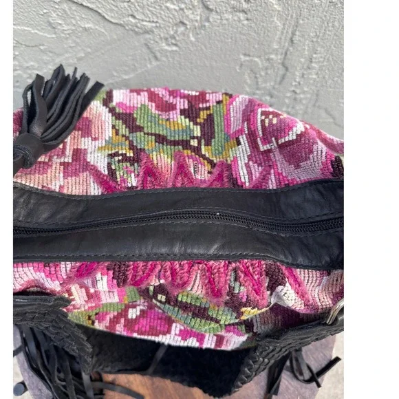 Intrinsic Flair Embroidered Floral Boho Indie Fringe Leather Shoulder Bag Purse - Picture 5 of 11